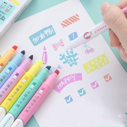 کلوز آپ نوک هایلایتر پاک کن دار و تست رنگبندی هر ماژیک روی کاغذ