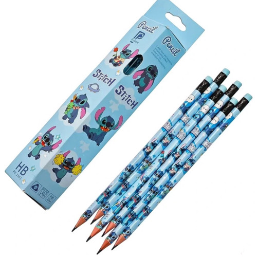 مداد مشكي پرودون طرح استیچStitch 4 تصویر بدنه مداد و بسته بندی ۱۲ تایی مداد مشکی با طرح استیچ به رنگ آبی
